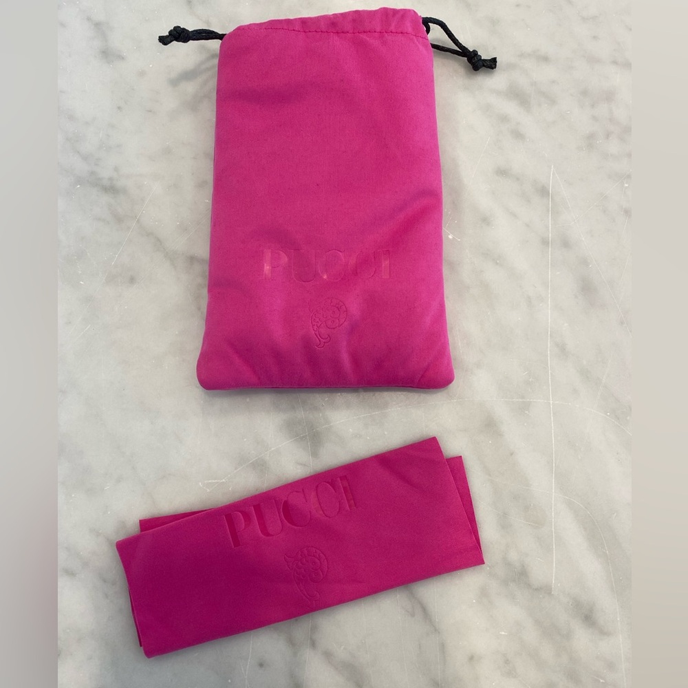 Emilio Pucci Hot Pink Drawstring Sunglass Pouch with matching cleaning cloth